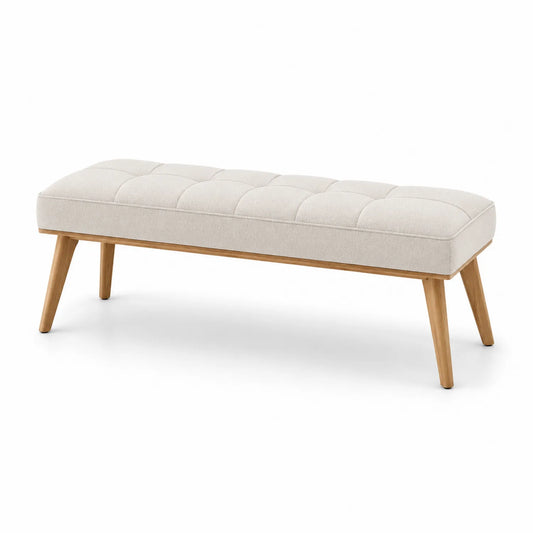 Panca in legno con rivestimento in poliestere beige 120x40x45cm