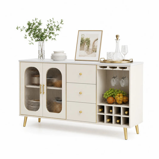 Credenza in MDF con ante in vetro e portabottiglie